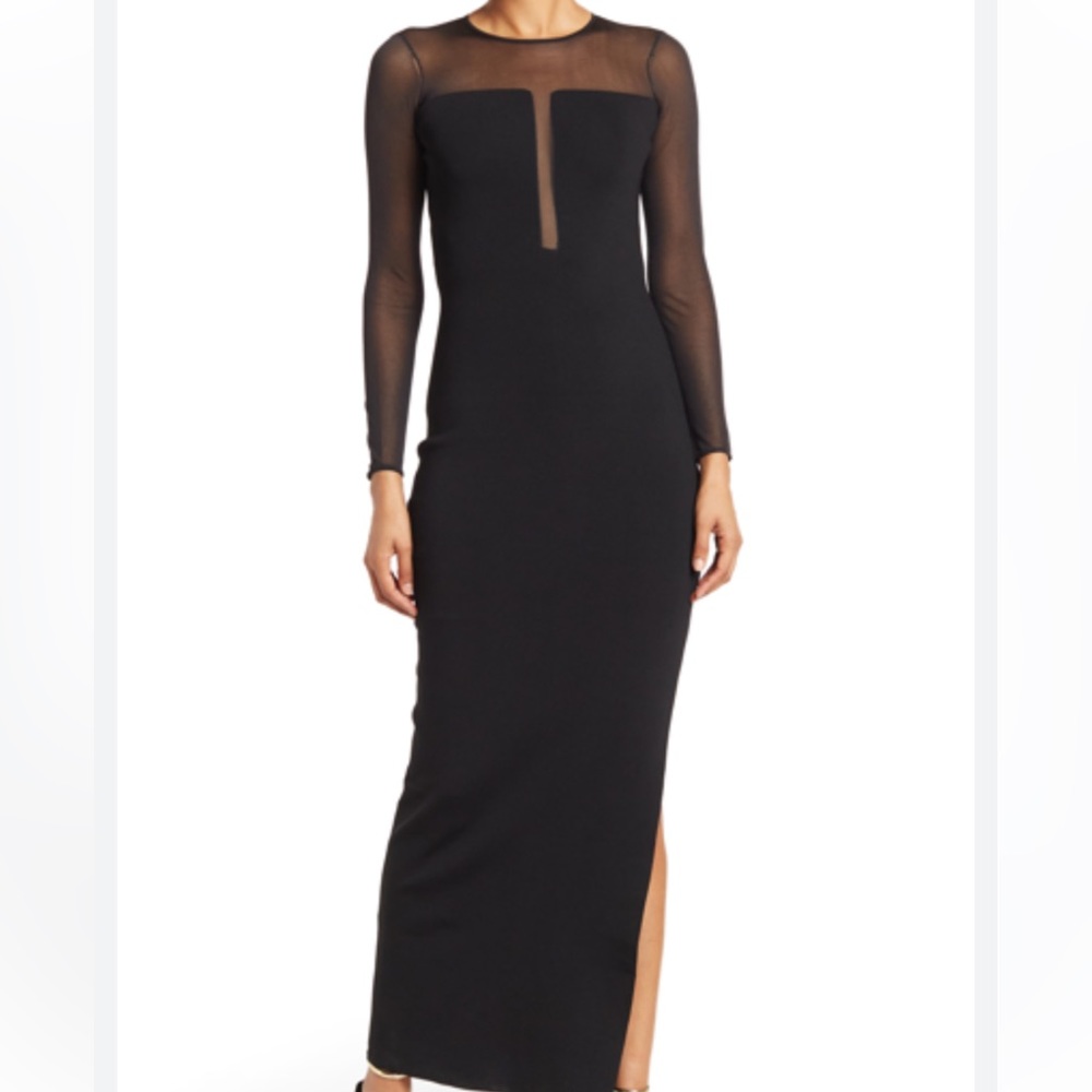 Reiss Sabrina sheer plunge knit maxi dress